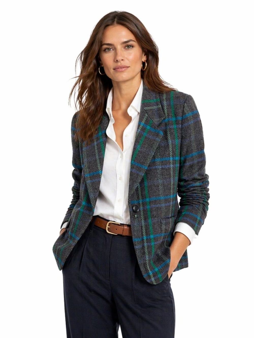 Vintage Liz Claiborne Wool Plaid Blazer 12 Gray Dark Academia Old Money Heritage